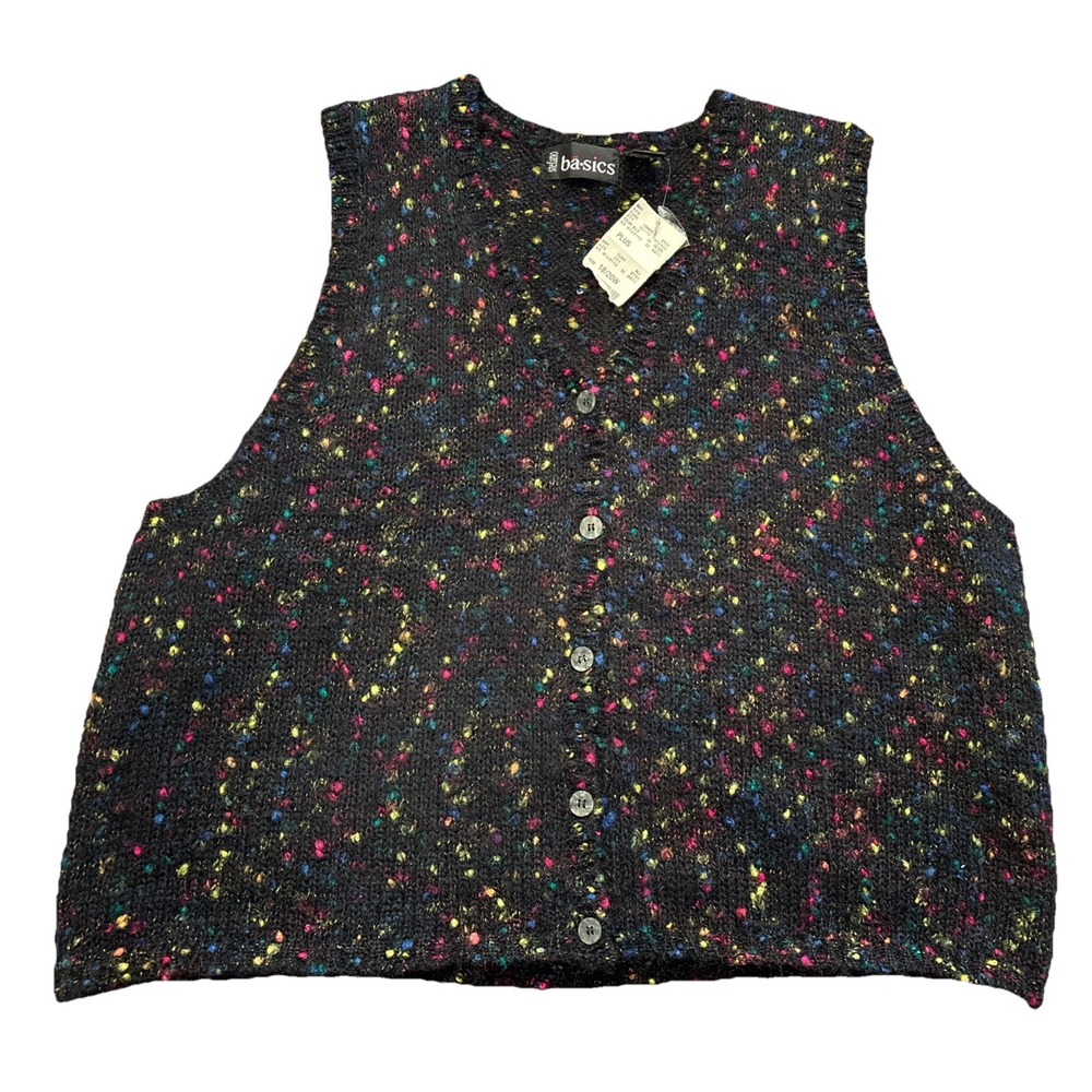 NEW Stefano Basics Mohair Blend Vest Blue & Black "Confetti" Size 18-20